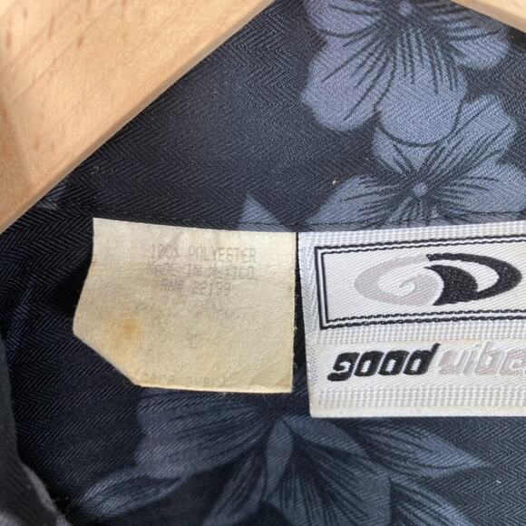 Vintage Good Vibes Mens Button Up Hawaiian Shirt Size L Tropical Floral Surfer - Picture 3 of 8